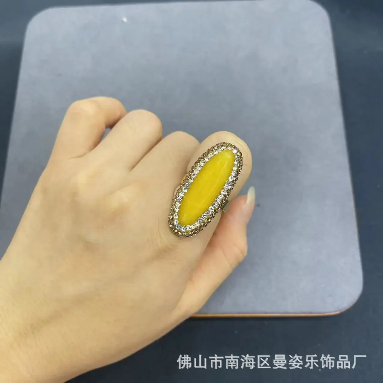 New Malay jade 18K real gold color retention electroplating open ring French personality fashion vantage fashion jewelry