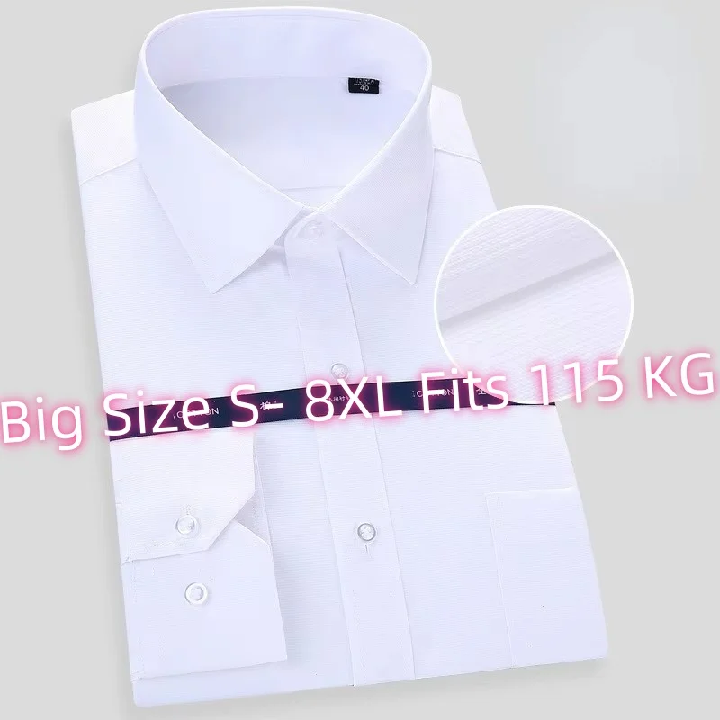 8XL 100% Cotton Men Shirt Long Sleeve Slim Fit Anti-wrinkle Men Shirt short sleeves White Business Work Shirt Men Formal Social