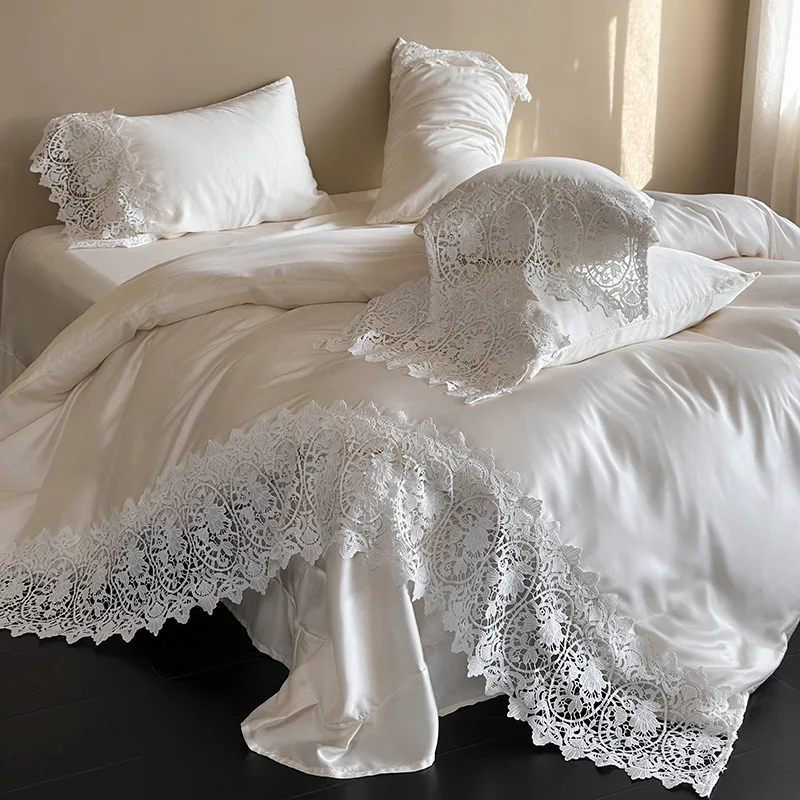 

Customizable French fine Tencel four-piece summer cool ice silk bed sheet quilt cover