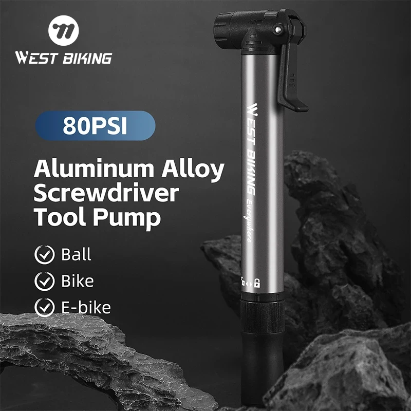 WEST BIKING 2 In 1 Mini Bike Pump Portable Aluminum Alloy Bicycle Pump With Screwdrivers Set Bike Tools Cycling Tire Inflator