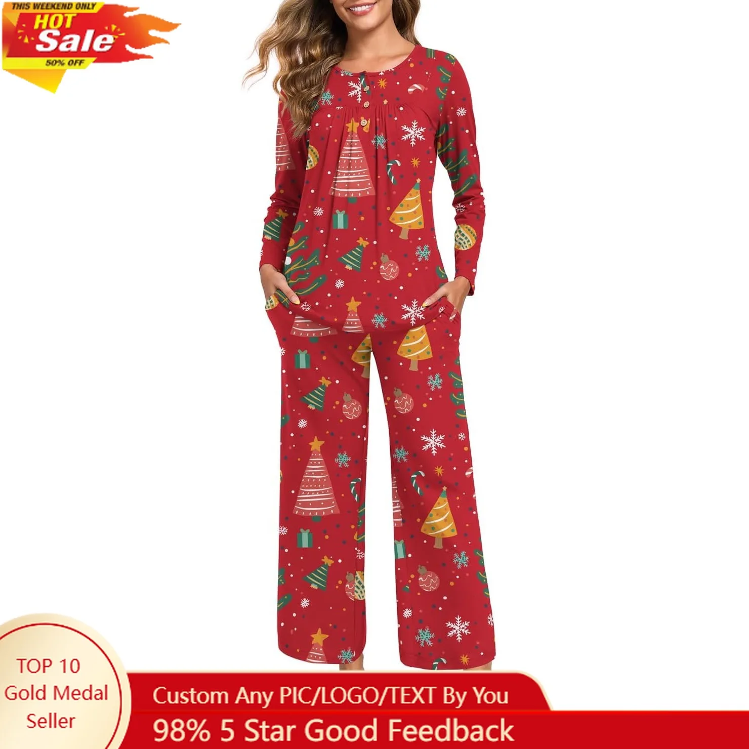 

Womens Pajama Sets Long Sleeve Pajamas for Women Sets 2 Piece Lounge Soft Pj Sets Fall Sleepwear with Pockets
