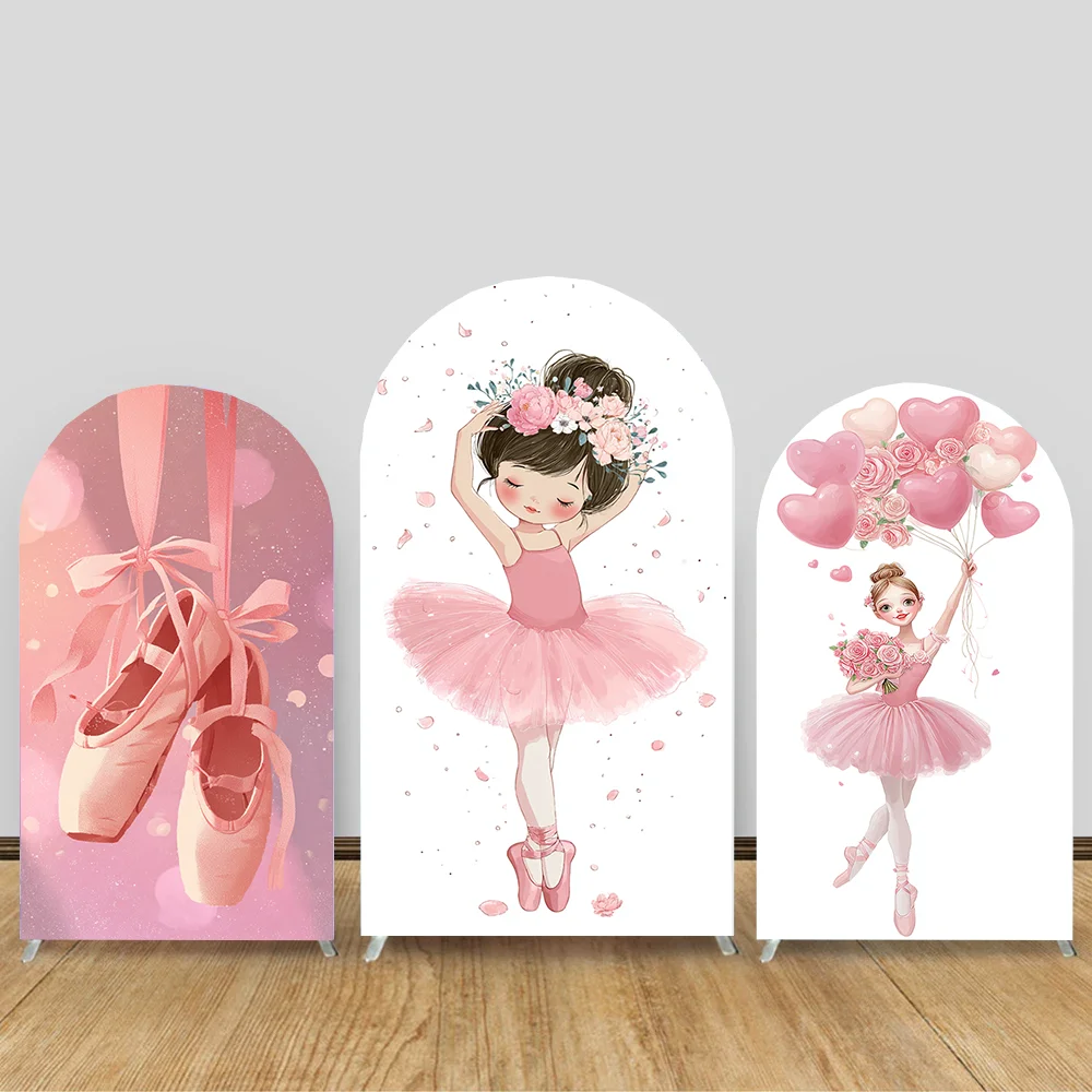 

Custom 2-Sided Pink Bow Ballet Princess Girld Birthday Party Baby Shower Cover Chiara Arch Background Decor Backdrop