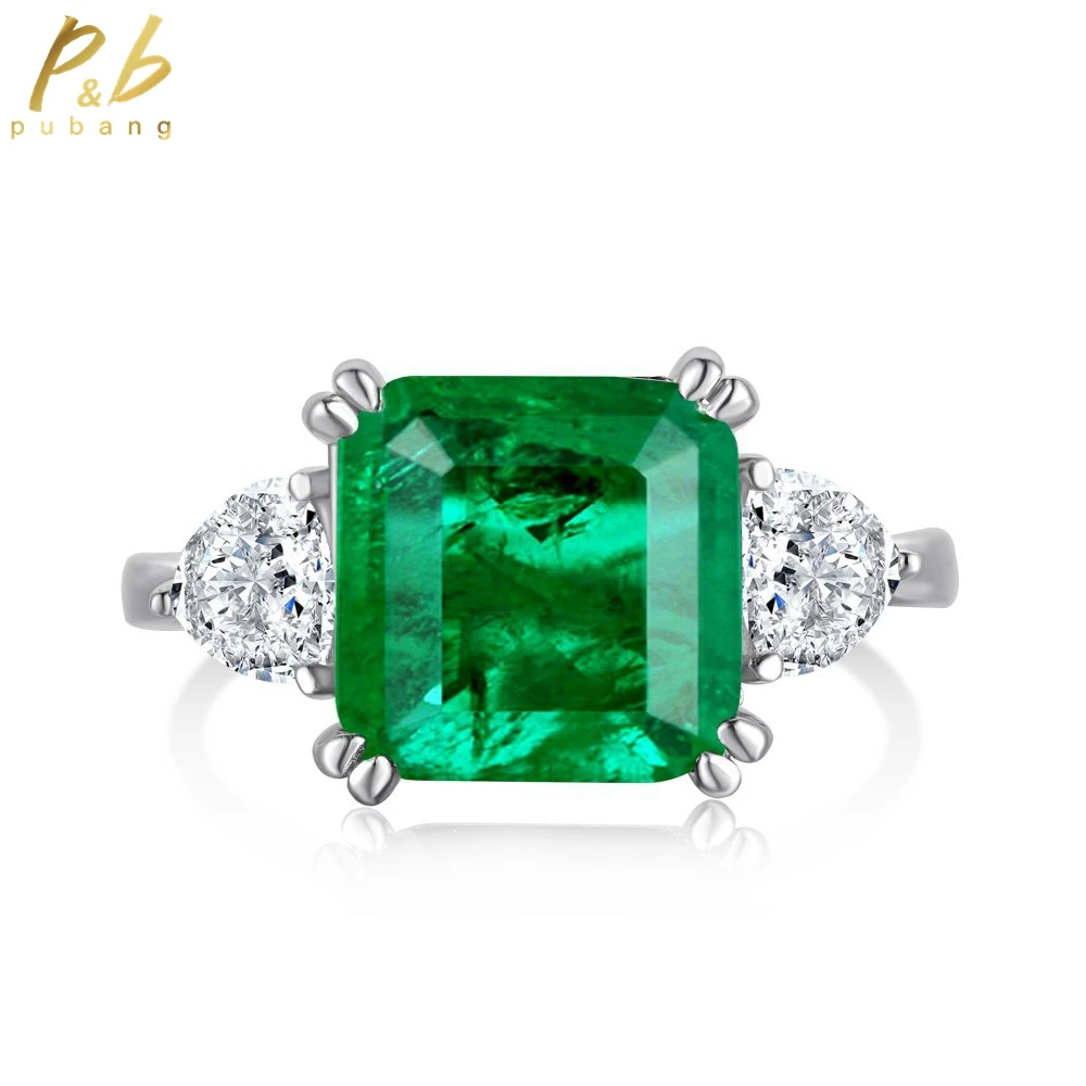 

PuBang Fine Jewelry Solid 925 Sterling Silver Emerald Gemstone Created Moissanite Ring for Women Anniversary Gifts Free Shipping