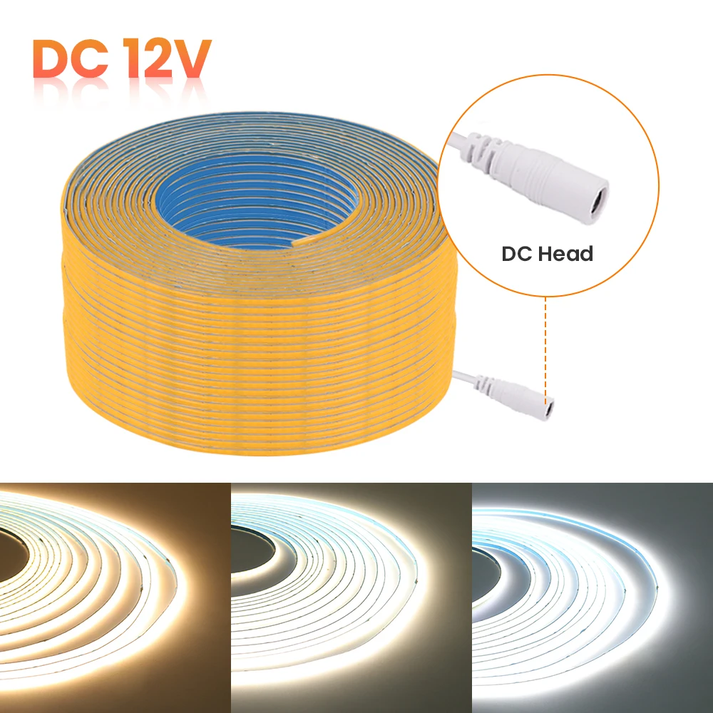 3mm Ultra Thin COB LED Strip Light 12V 24V 384LEDs/m High Bright Flexible LED Tape RA90 3000K 4000K 6000K Linear Lighting Ribbon