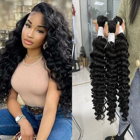 10-40 Inch Human Hair Extensions Remy Deep Wave Hair Bundles Wet And Wavy Raw India Hair Bundles Deep Wave Bundles Human Hair Unprocessed Human Deep Wave Curly Human Hair Bundles Remy Hair Weave Bundles For Woman