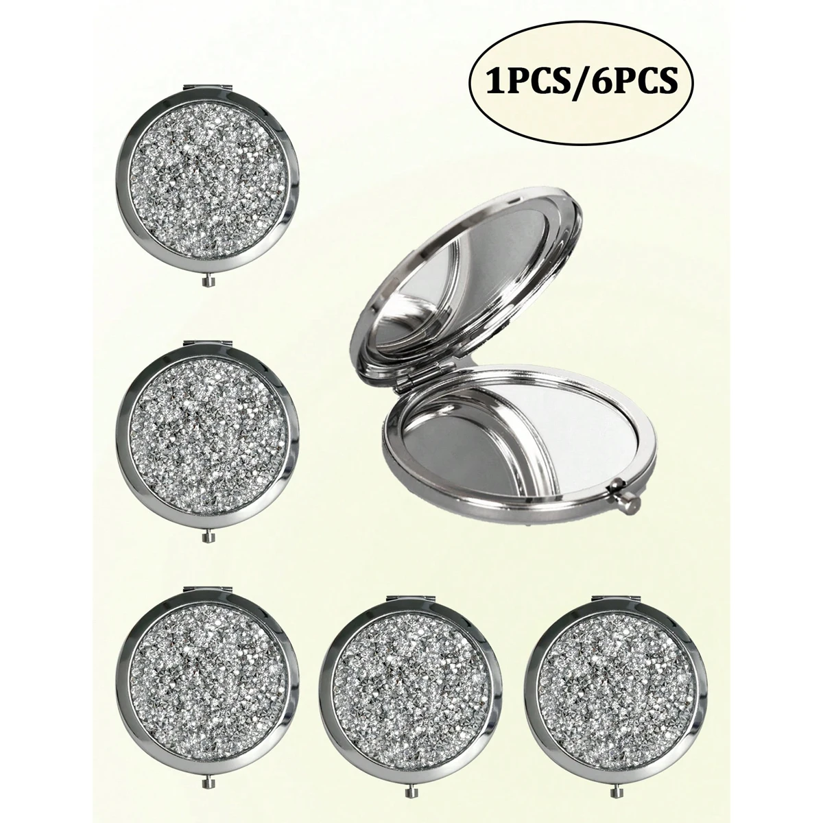 1 pcs/6pcs Magnifying compact cosmetic Mirror Mini Diamond 1X/ 2X Makeup Mirror, Round Pocket Trave Mirror,Makeup Folding