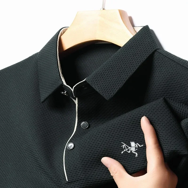 

Bird's autumn long-sleeved t-shirt men's lapel embroidered polo shirt spring and autumn casual t-shirt mulberry silk dad top