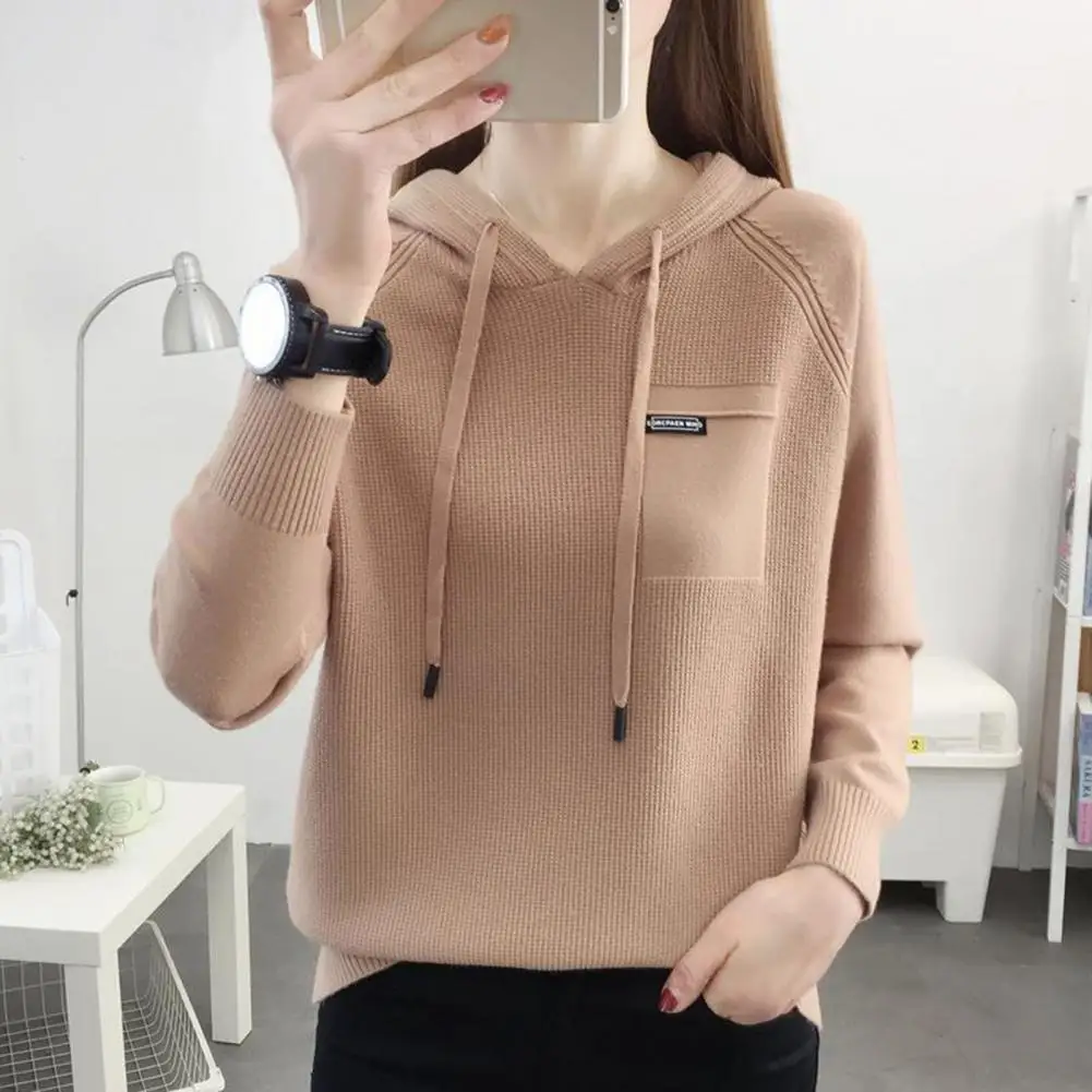 المرأة خريف ربيع هوديي محبوك الرباط كم طويل حجم كبير مقنعين مطاطا فضفاض لينة معطف شتاء سيدة الشتاء بلوزة #1