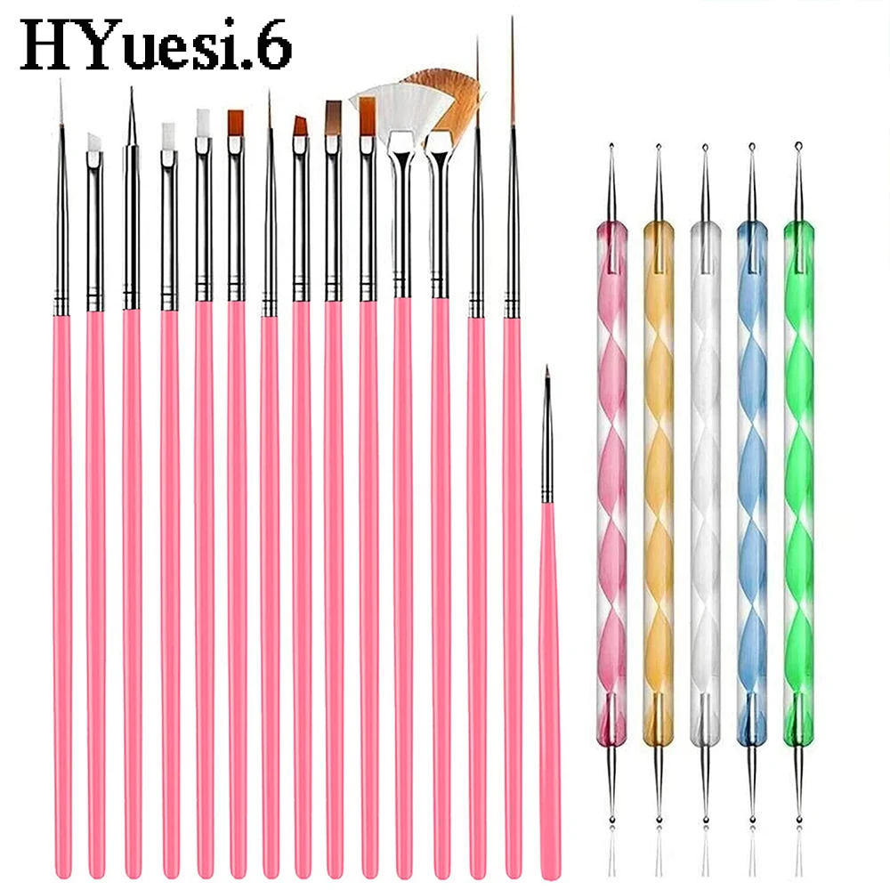 15 Stuks Professionele Nail Art Borstels Kit Klassieke Acryl Voering Punttekening Pen Met Plastic Handvat Voor Manicure Ontwerp Tool