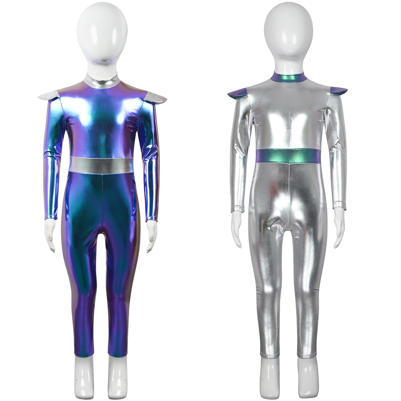 

Boy Halloween Alien Cosplay Costume Children'S Astronaut Jumpsuit Stage Performance Costume Shiny Metallic Long Bodysuit