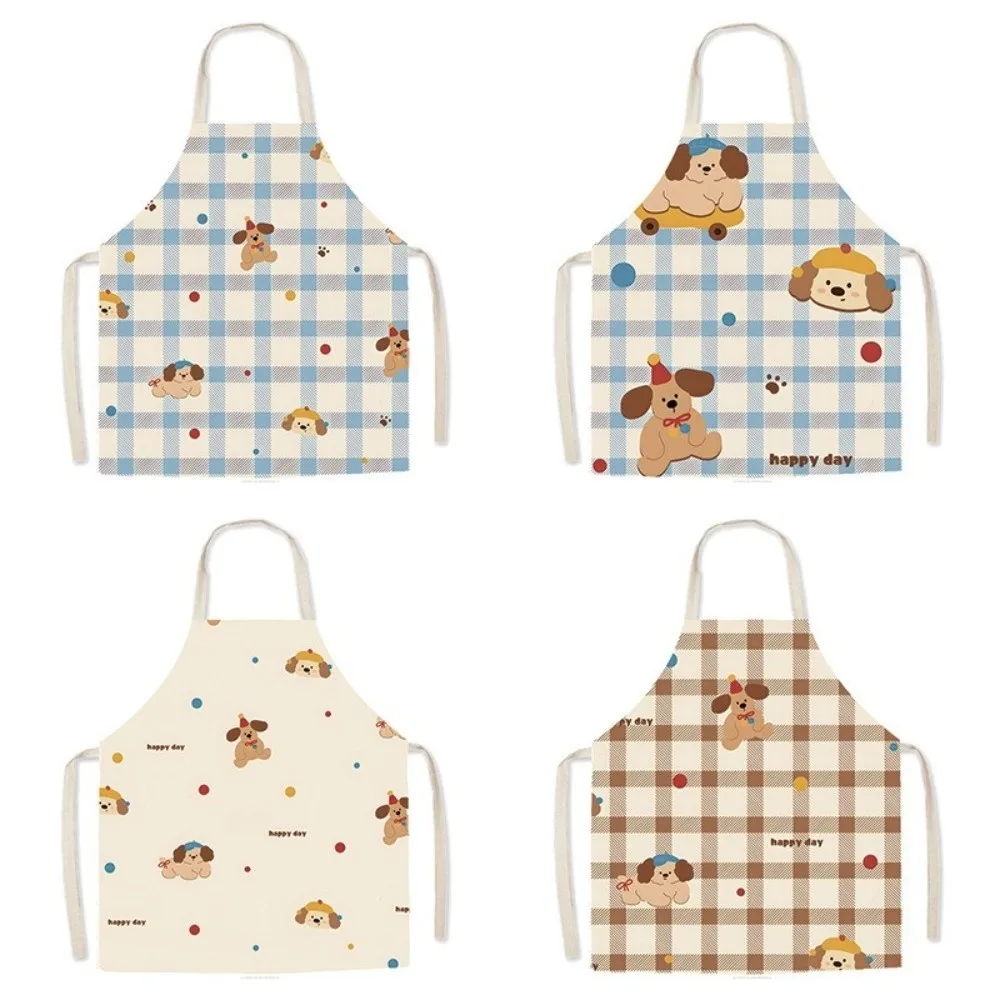 New Nordic Style Halter Neck Apron Oil-resistant Waterproof Household Apron Cute Dogs Pattern Dressing Bib Kitchen Use