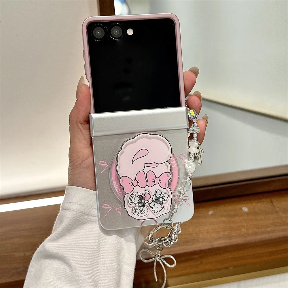 

INS Fashion Bow Magnetic Phone Case for Samsung Galaxy Z Flip7 6 5 4 3 Flip5 Flip6 Cover With Magsafe Shake Rabbit Stand Cases