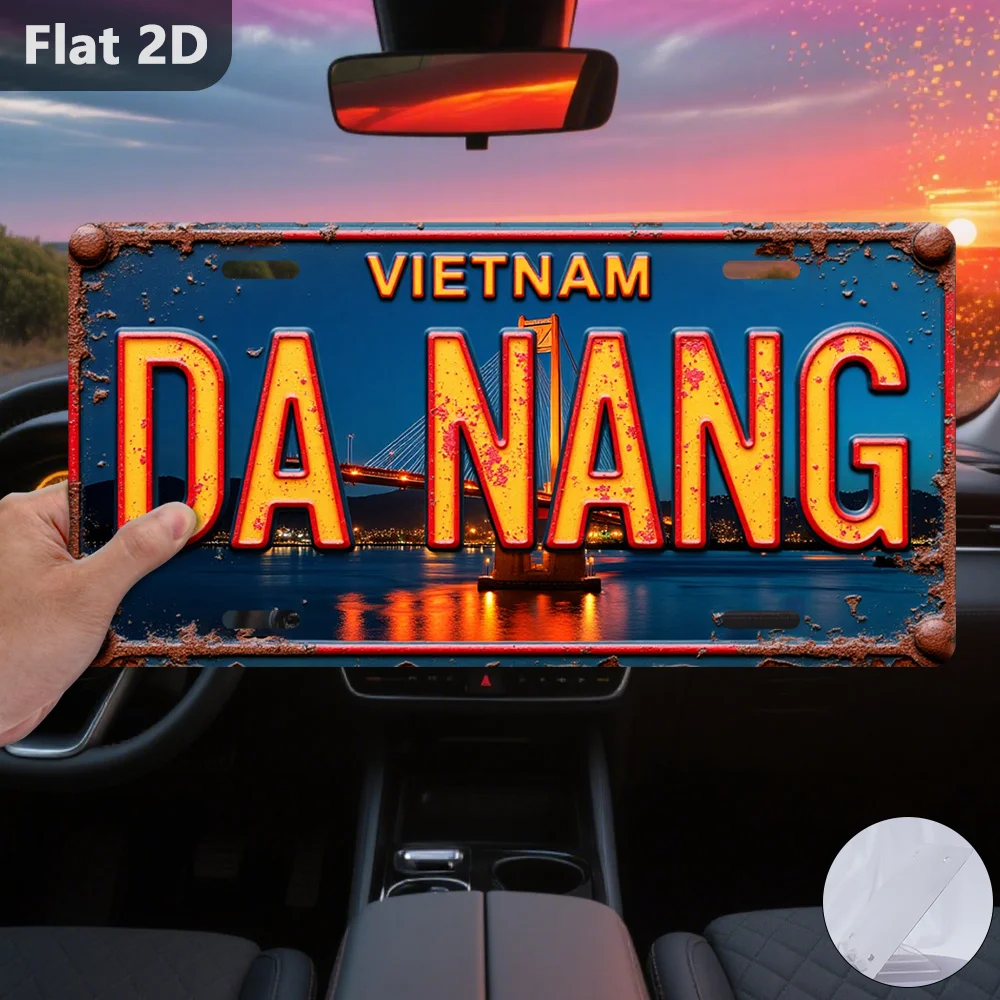 2D Flat, 2D Flat- 1 Pack Copper Foil Signage Vietnam Da Nang| 2D Flat Vintage Copper Foil Plaque, 30.48cm X 14.99cm, Wall Decor,