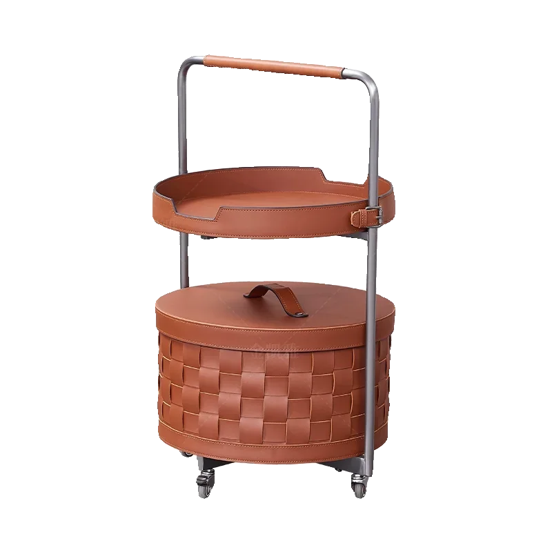 Light luxury living room sofa saddle leather rotatable storage basket small edge corner few simple table few household