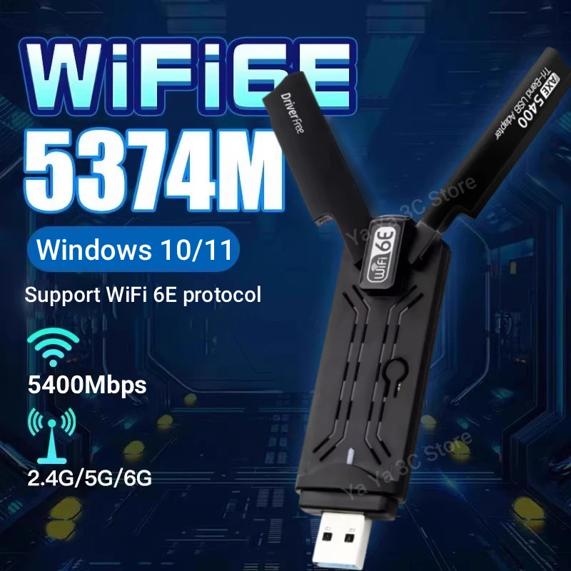 

5400Mbps Wifi 6E Adapter 2.4G/5G/6Ghz Wi-Fi Dongle USB 3.0 900Mbps Network Card For Laptop Windows 10/11 Driver Free