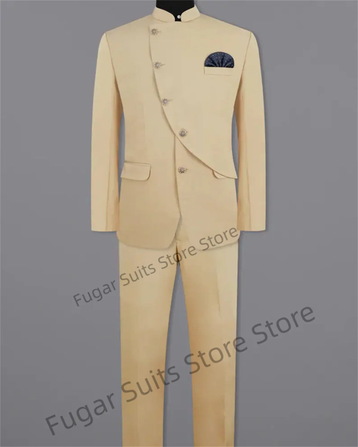 High-end Chinese Style Beige Wedding Suits For Men Slim Fit Formal Groom Tuxedos 2 Pieces Sets Classic Male Blazer Costume Homme