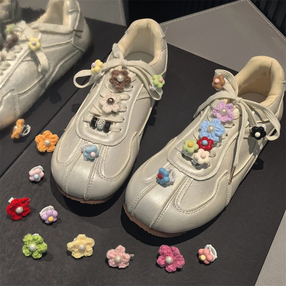 Shoelace Charm Clip Candy Color Yarn Pearl Flower for Sneaker Boot Hiking Decoration Elegant Lightweight Durable Accessory Women