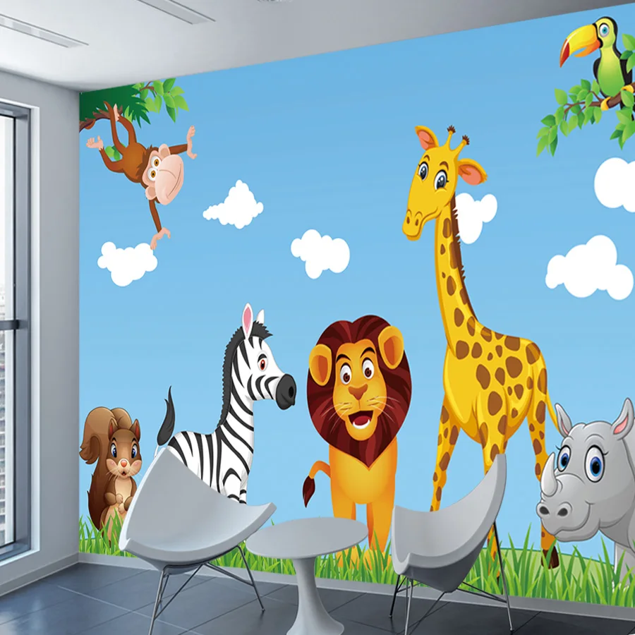 Custom Peel and Stick Optional Jungle Animals Lion Wallpapers for Kids Living Room Textured Wall Papers Home Decor Vinyl Murals