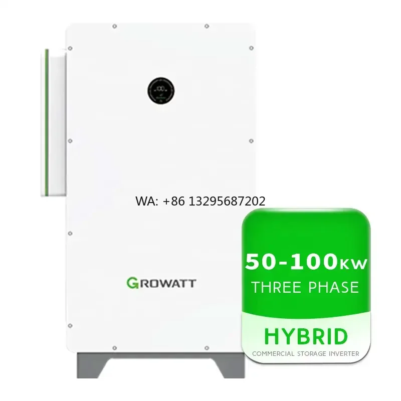 Growatt ثلاث مراحل Wit 50-100k-h/hu 50kw 63kw 75kw 100kw عاكس للطاقة الشمسية الهجين مع بطارية Lifepo4 للاستخدام التجاري