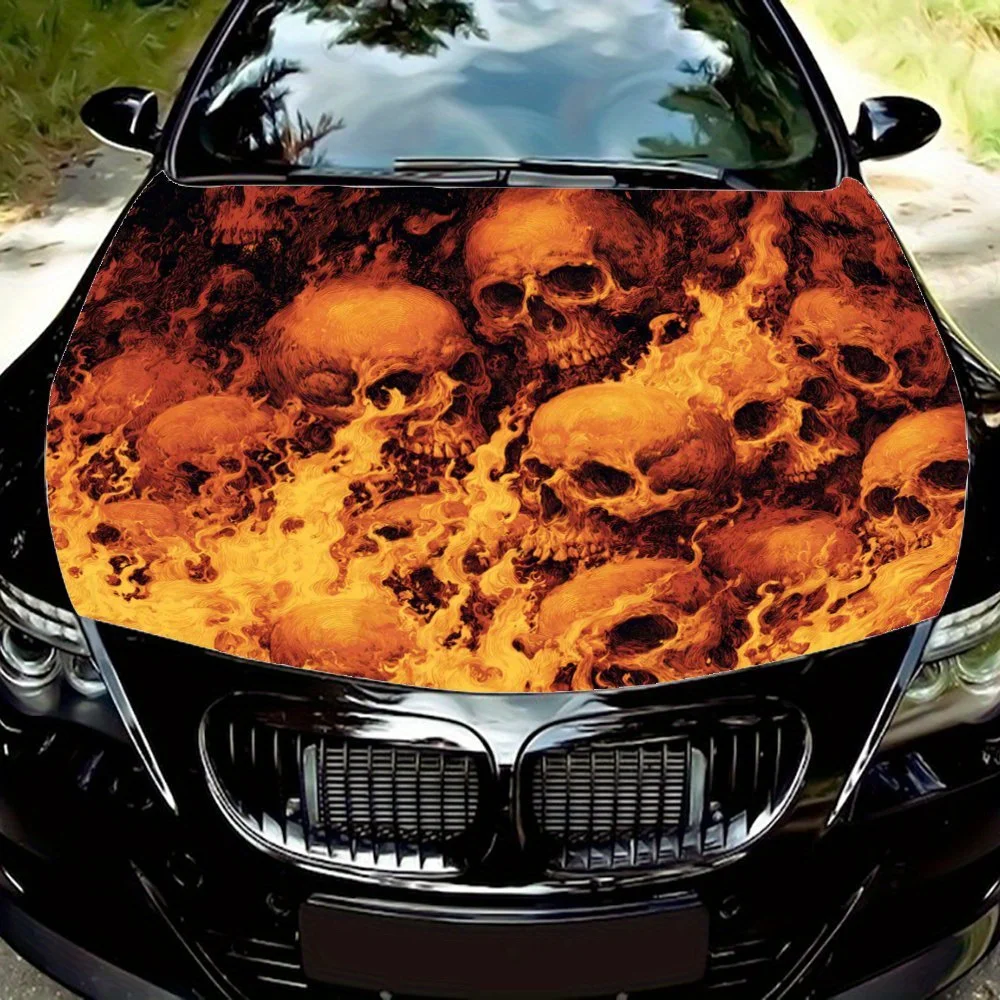 

Flame Skull Pile Car Hood Wrap Color Vinyl Sticker Decal Truck Graphic Bonnet Custom Car Decoration Stickers Car Parts Accessori