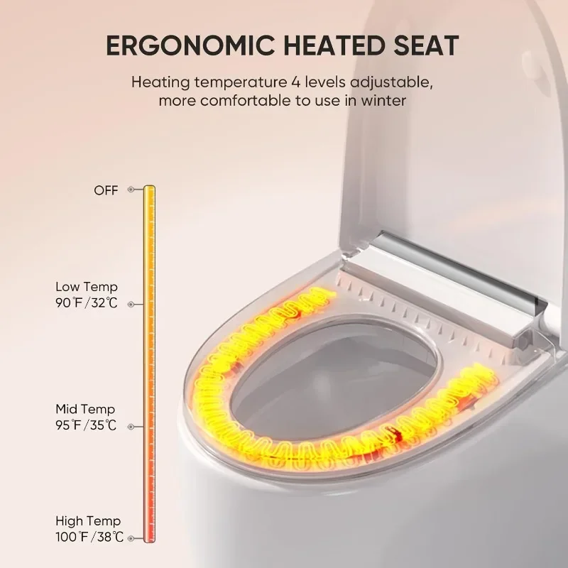 LEIVI Smart Toilet with Built-in Heated Seat, Tankless Toilet with Auto Flushing, Adjustable Seat Temp, Flush Remote Control