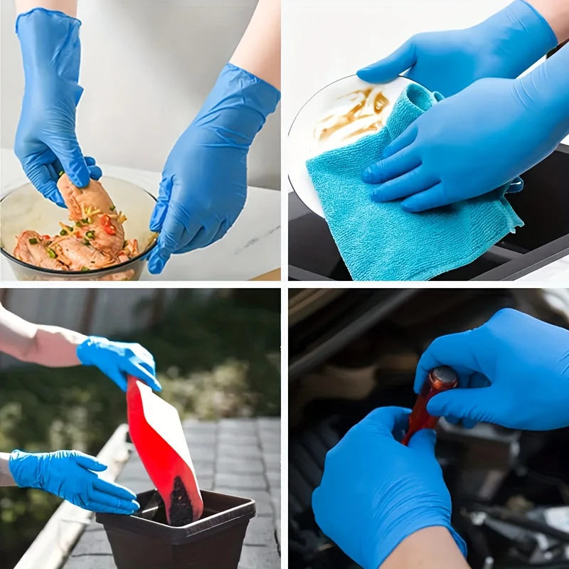 50PCS Blue Nitrile Gloves for Baking Cleaning Gardening Waterproof Dishwashing Gloves for Kitchen Household