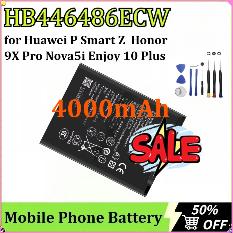 

For Huawei P Smart Z Honor 9X Pro Nova5i Enjoy 10 Plus HLK-AL00 New HB446486ECW Mobile Phone Battery 4000mAh +tools
