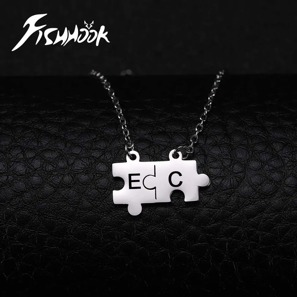 Personalized Jigsaw Puzzle Necklace Custom Engrave Alphabet Letter Name Couple Chain Gift For Women Man Stainless Steel Jewelry