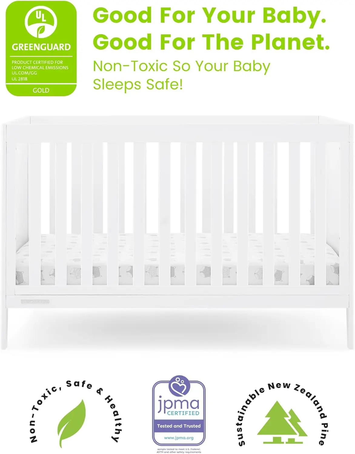 Delta Children Hayes 4-in-1 Convertible Crib - Greenguard Gold Certified, Bianca White