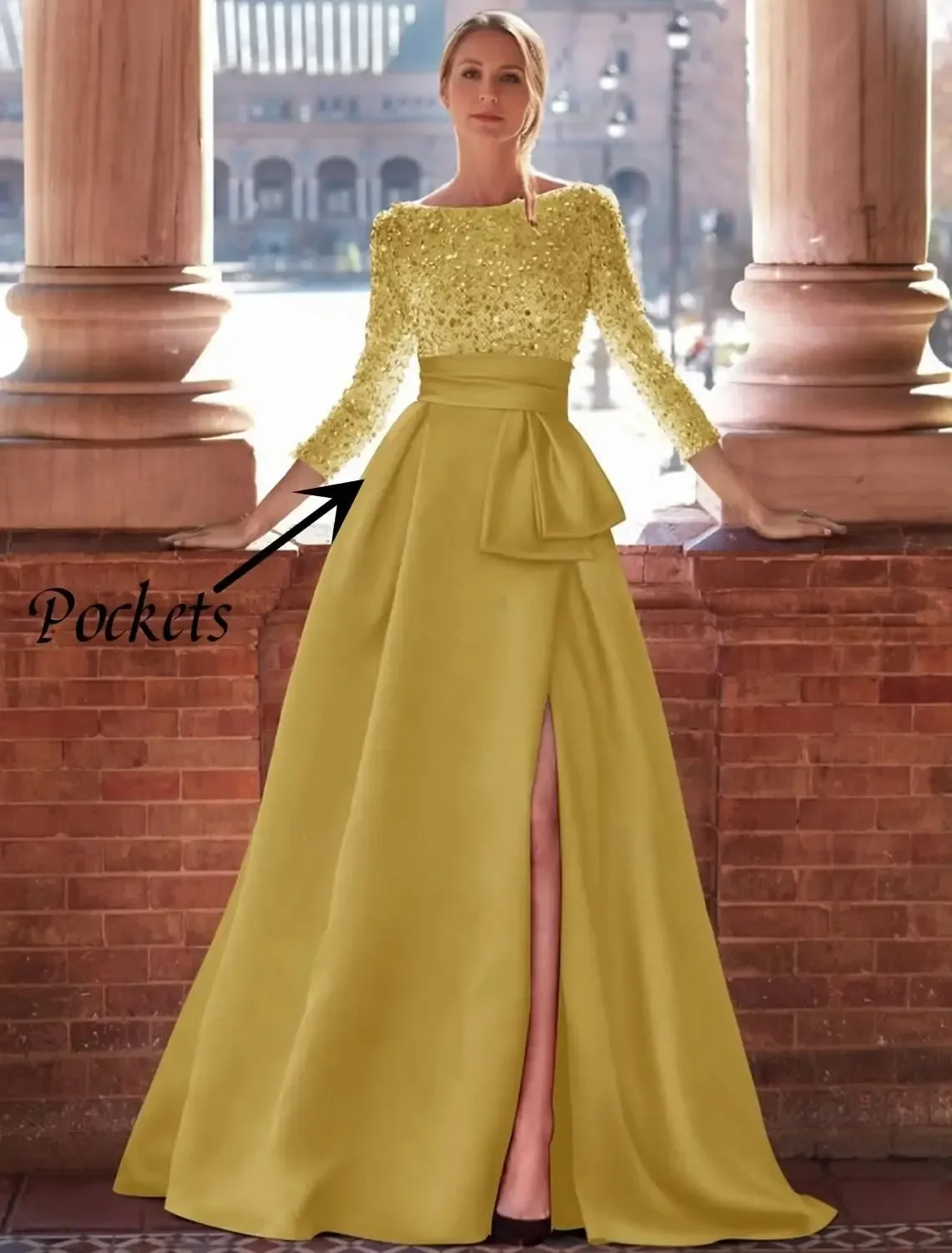 

Блестящее платье с пайетками для матери невесты 2026 года, с вырезом-лодочкой, длинными рукавами, боковым разрезом, из атласа, А-силуэта, для гостей на свадьбу и вечеринки