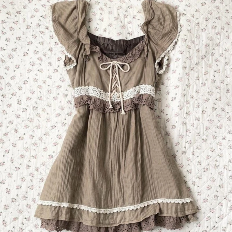 Top corto de encaje Kawaii, ropa informal coreana con volantes, dulce femenino Harajuku, Vintage, manga corta, estética, ropa de calle suave, Top elegante