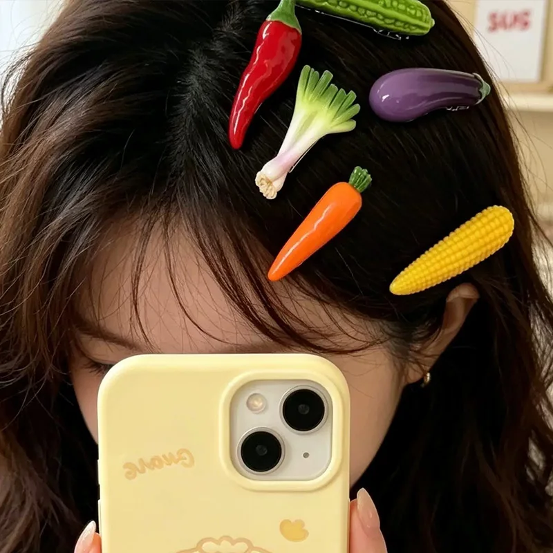 1-24pcs Novelty Funny Simulation Vegetables Bitter Melon Corn Carrot Hair Clip for Women Fun Cute Daily Party Hair Ornament