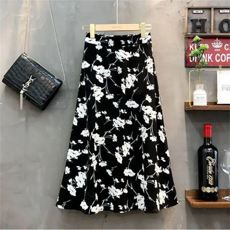 

Универсальная юбка А-силуэта средней длины для женщин, летняя, до колен, с цветочным принтом, на резинке, с высокой талией, легкая