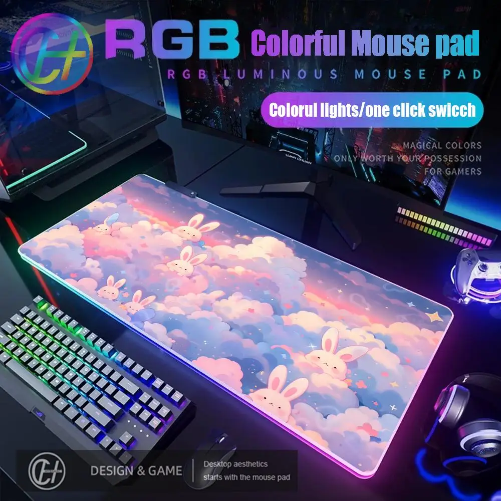 Cute Green Plant Mouse Pad RGB Gaming Mouse Pad Desk Mat HD Gamer Large LED Light XXL MousePads PC Computer Carpet