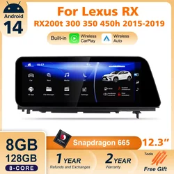 Android 14 Car Radio For Lexus RX RX200t Rx300 Rx350 Rx450h RX400h 2015-2019 Snapdragon 665 GPS Multimedia Player CarPlay Screen