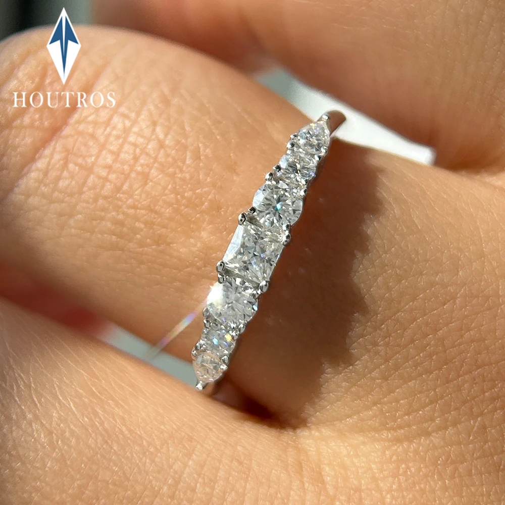 

Кольцо-полуободок с 7 камнями из муассанита для женщин, серебро 925 пробы, штабелируемые кольца, обручальные и помолвочные кольца, изысканные ювелирные изделия