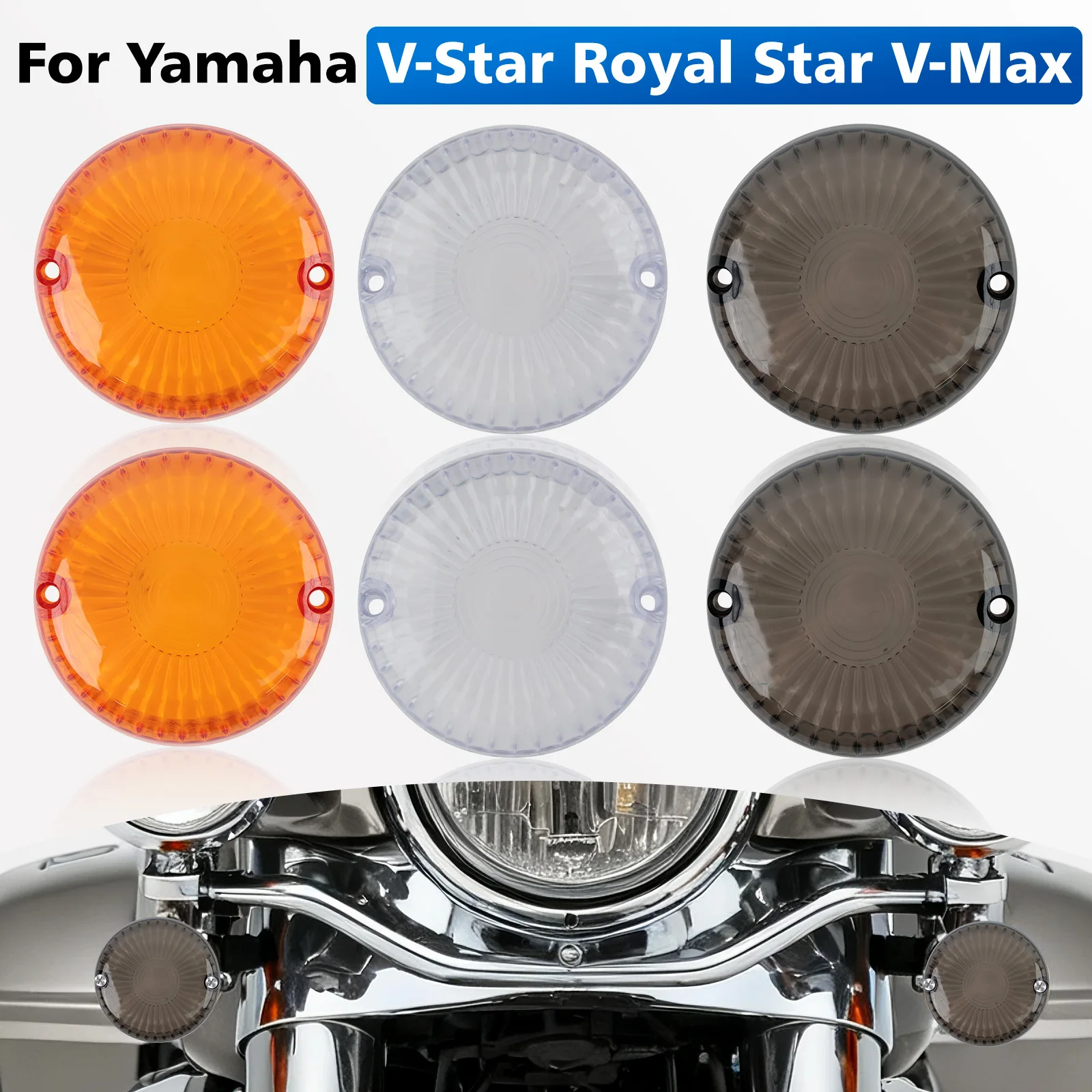 

4/2Pcs Motorcycle Turn Signals Lens Cover Smoke/Clear/Amber For Yamaha V Star 650 1100 Vmax 1200 1700 Indicator Indicator Covers