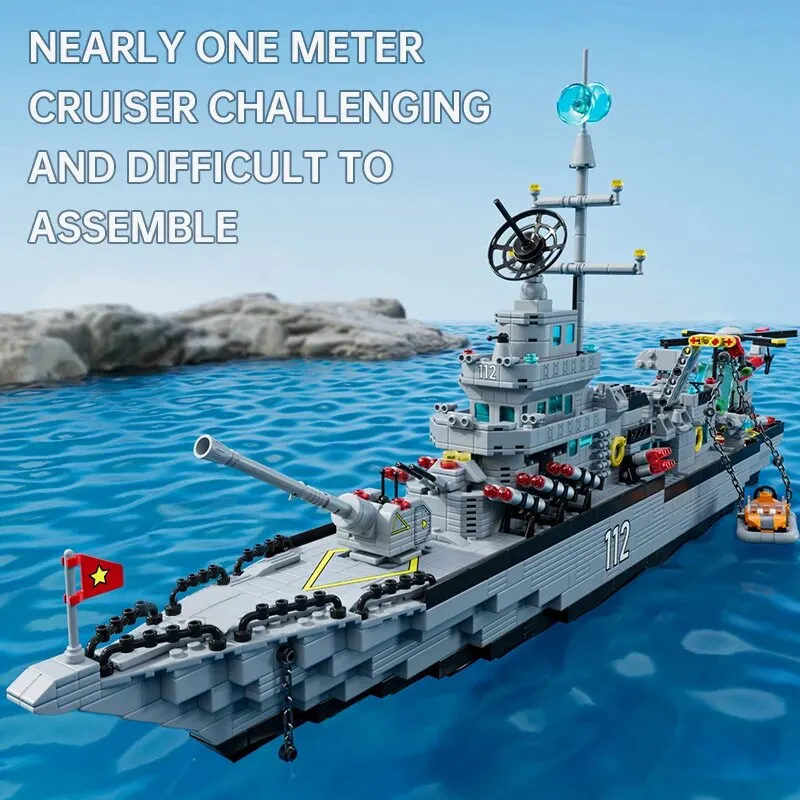 2000+PCS Building Block Warship Battleship Kits for Kids City Helicopter Military Ship Bricks Kit Educational Toys for Boys