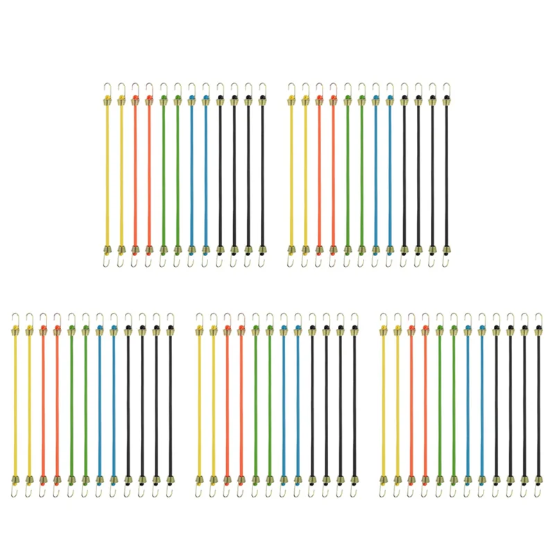 HLZS-후크가 있는 소형 번지 코드 60팩, 야외용 수하물 지붕 랙 걸이용 조절 가능한 고무 탄성 코드