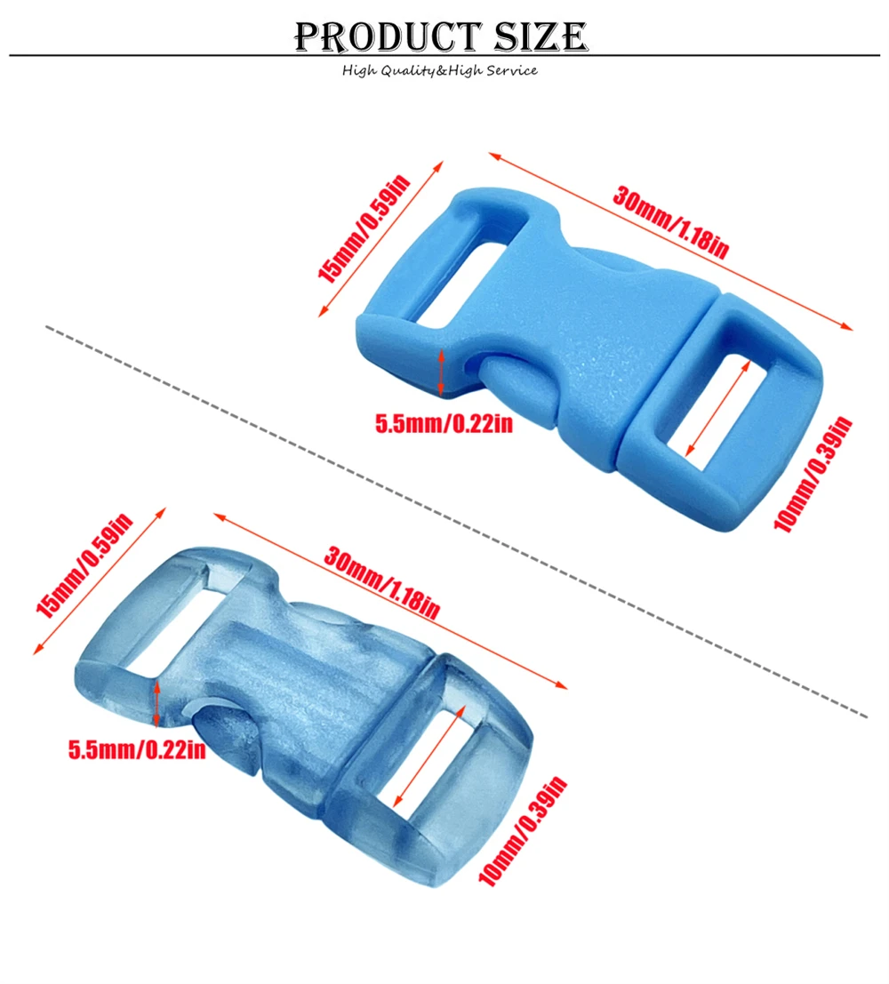 30 Stück/Packung 10mm Seitenschnellverschluss Gebogene Fallschirmschnalle 550 Paracord Armband Clip Katzenhalsband Gurtband Rucksack DIY Zubehör – Detail 3