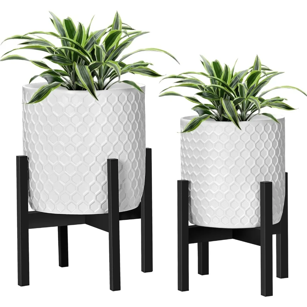 

Plant Pot with Stand, Set of 2 Modern Flower Pots, Planters for Indoor Plants with Drainage Holes for Flower, Herbs, 10"&12"