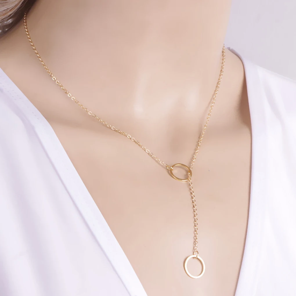 Necklace Double Circle Lariat Pedant Long Tussle Alloy Clavicle Chain Stylish Women Jewelry