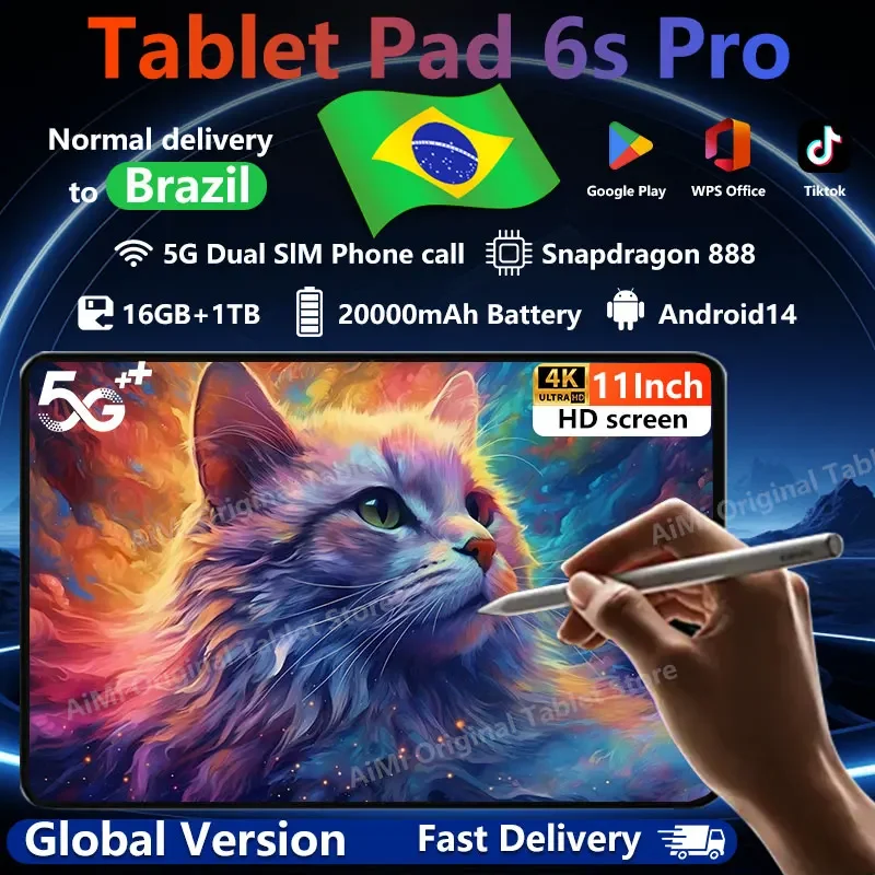 2024 Global Version Original Pad 6S Pro Tablets 11inch  HD 4K Android 14 16GB+1T 20000mAh 5G Dual SIM Bluetooth WiFi GPS Tablet