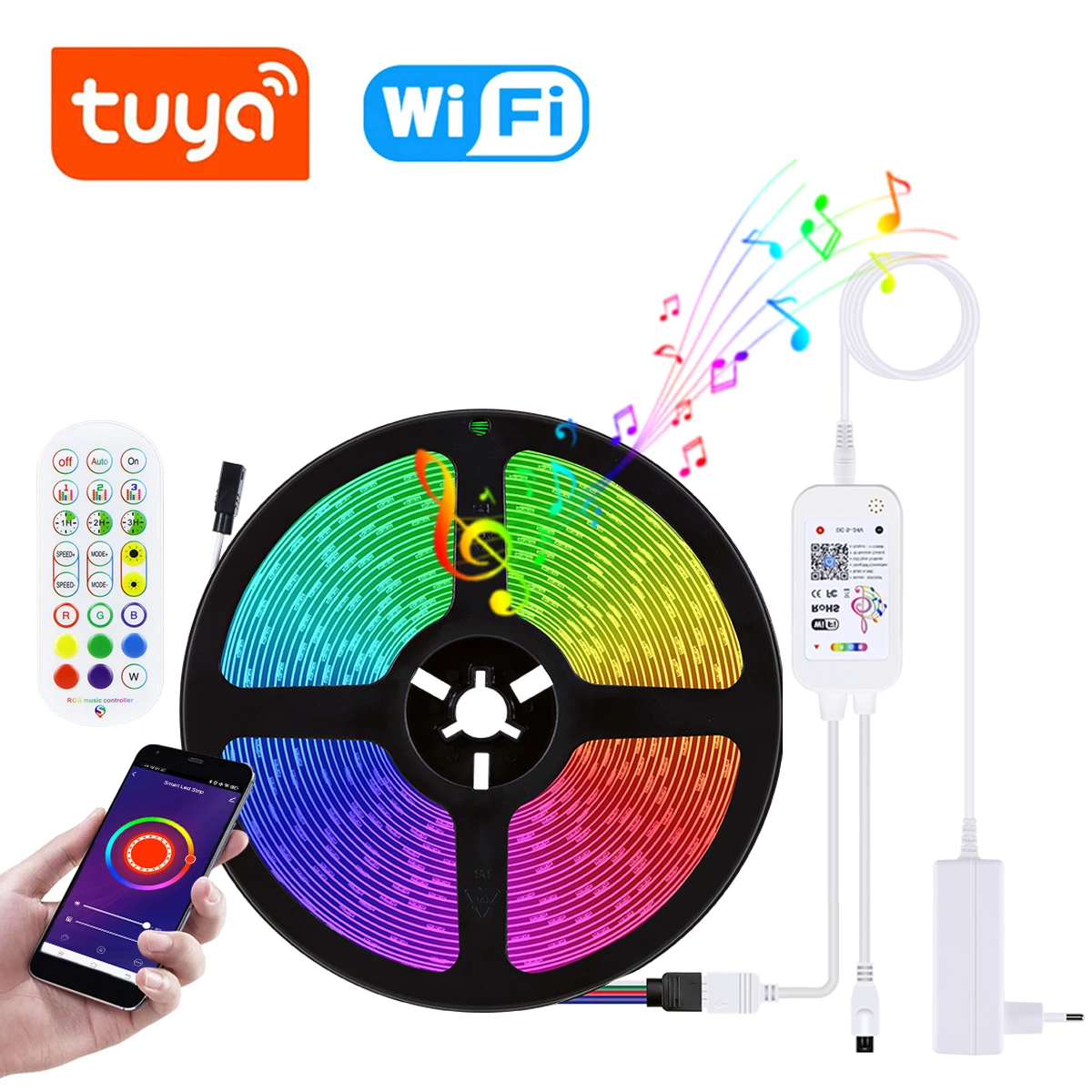 5M 10M 15M 20M Wifi/Bluetooth RGB Led Tape Tuya Smart Life Smart Light Strip Voice APP Control work with Alexa Google Assistant