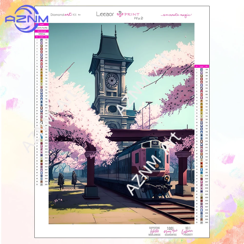 5D DIY tren de dibujos animados pintura de diamante Monte Fuji paisaje rosa mosaico completo de diamantes de imitación Kit de punto de cruz decoración del hogar japonesa