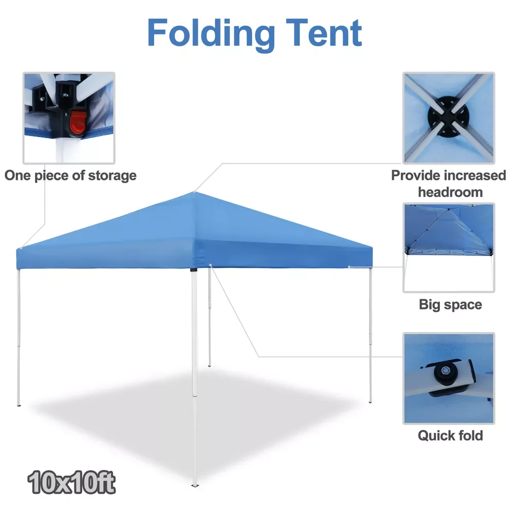 10 x 10 Foot Foldable Pre-Assemb Adjustable Heights Waterproof Tent Portable