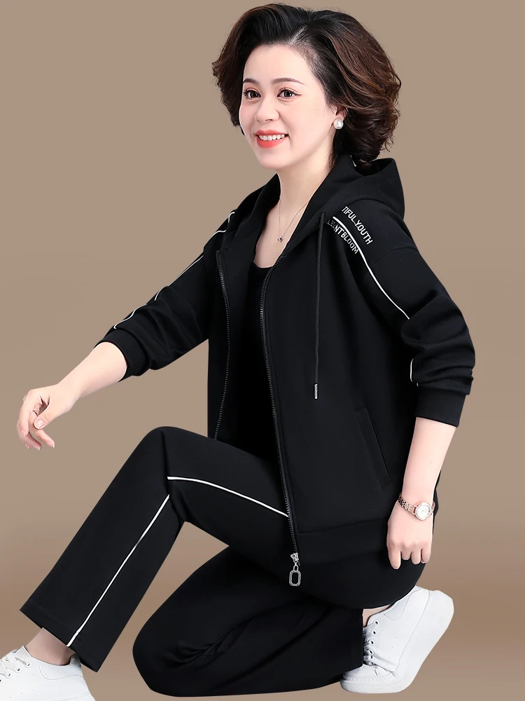 

Spring Outfit Casual Sportswear Set Women's Long Pants Zipper Hoodie Two-Piece Set for Middle-Aged And ly Mothers