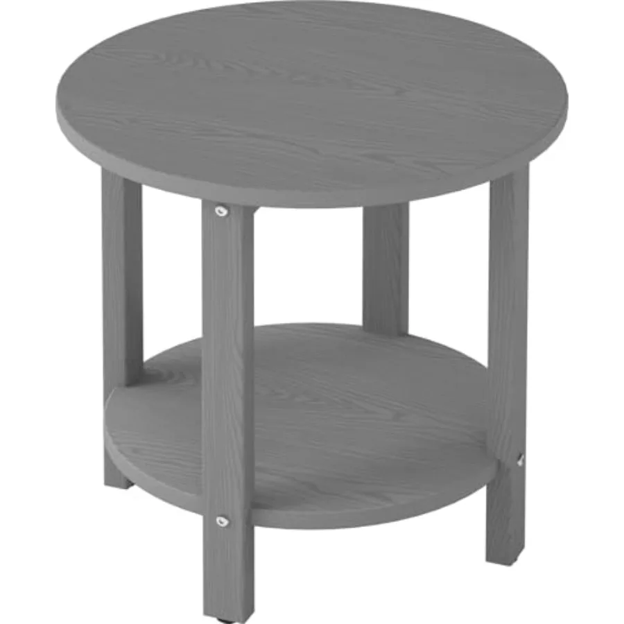 

HDPE Round Outdoor Side Table, 18.1-Inch Weatherproof Small Outdoor Table for Adirondack, 2-Tier Patio End Table for Garden Bac