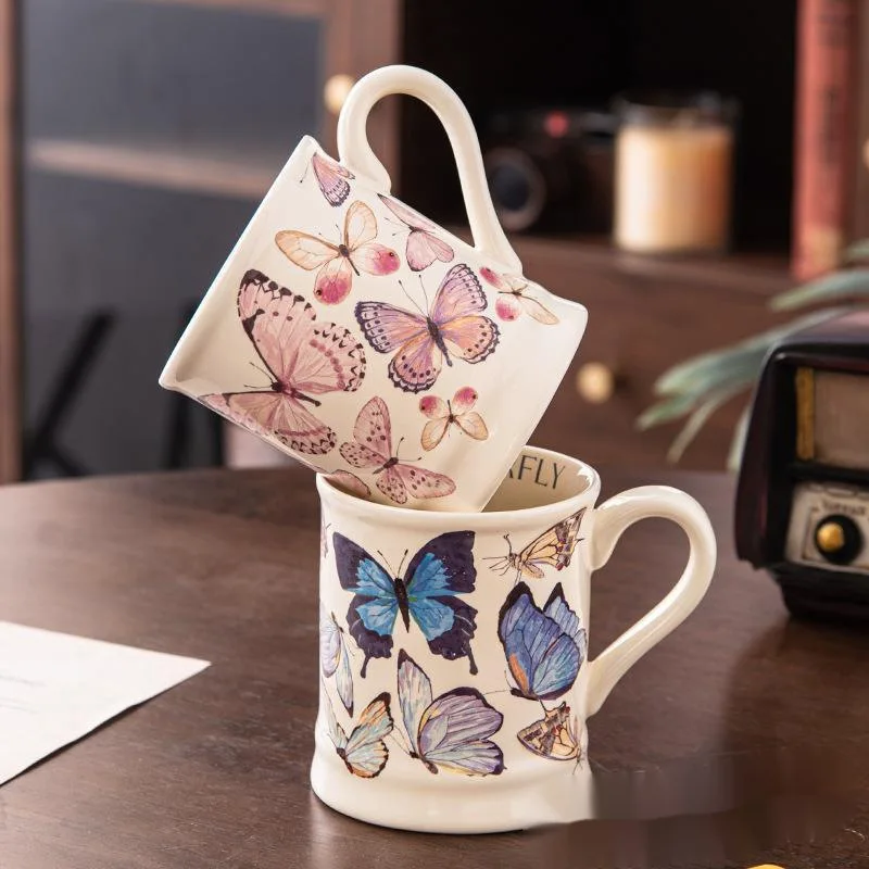 

High-value Ceramic Cups, Drinking Cups, Home Girls Gifts, Office Mugs, French Retro Butterflies Coffee Cup Mugs Ceramic Mug