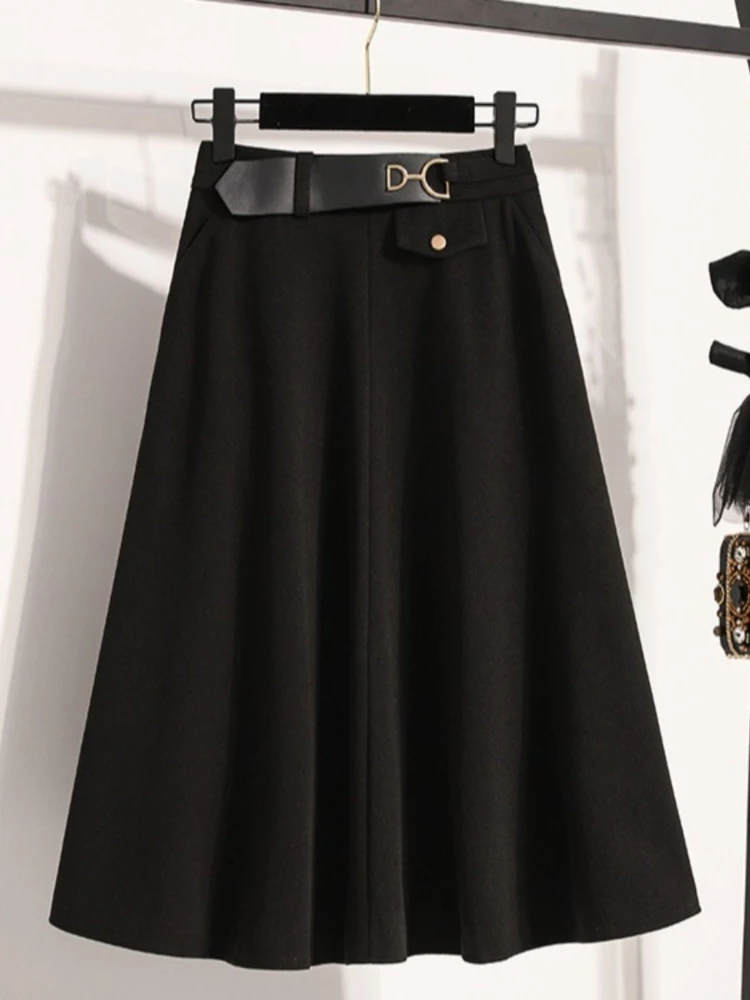 Women's High Waist Woolen Half Body Skirt Autumn and Winter New Fashionable Slimming Commuter Versatile A-line Half Skirt